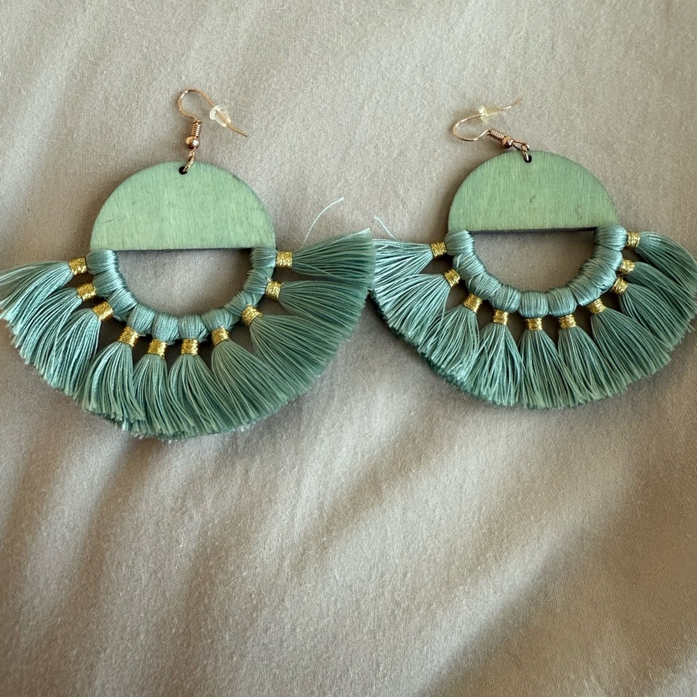 Elegant Green Tassel Earrings